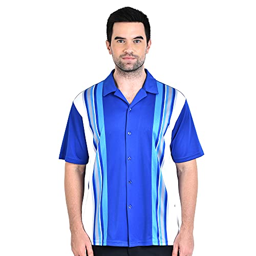 Savalino Men's Bowling Sublimation Printed Retro Shirt, Material Wicks Sweat & Dries Fast, Size S-5Xl Royal Blue #TOP3