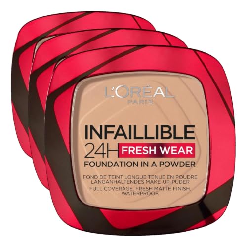 Image of L'Oréal Paris Infallible 24H Fresh Wear Foundation in a Powder, Full-coverage, Longwear, Weightless Smooth Finish, Water-proof and Transfer-proof, 120 Vanilla (Pack of 3)
