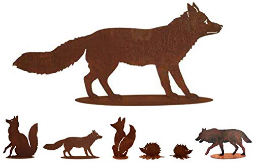 Gartenfigur Rost auf festem Stand – Hochwertig & Wetterfest - Metall Tierfigur - Edelrost Dekofigur/Tier Figur – Gartendeko/Dekoration (Fuchs II - Höhe 45cm)