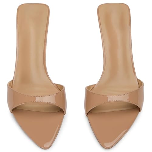Women’s Kitten Heeled Mules Sandals Pointed Open Toe Pumps Shoes Slip on Wedding Prom Dress Leather Slippers3