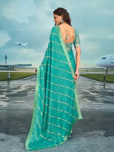 Image of Laxmipati Raadhika Turquoise Blue Chevron Print Silk Saree