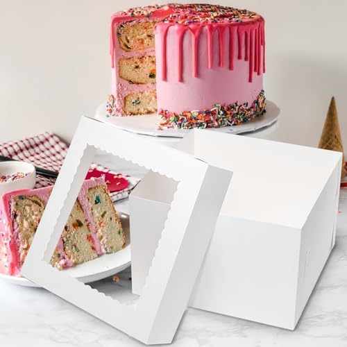 Mefleet 25pcs Cake Boxes 10 Inch 10x10x8 Bakery Boxes with Window White by Mefleet - Used condition - Image 6