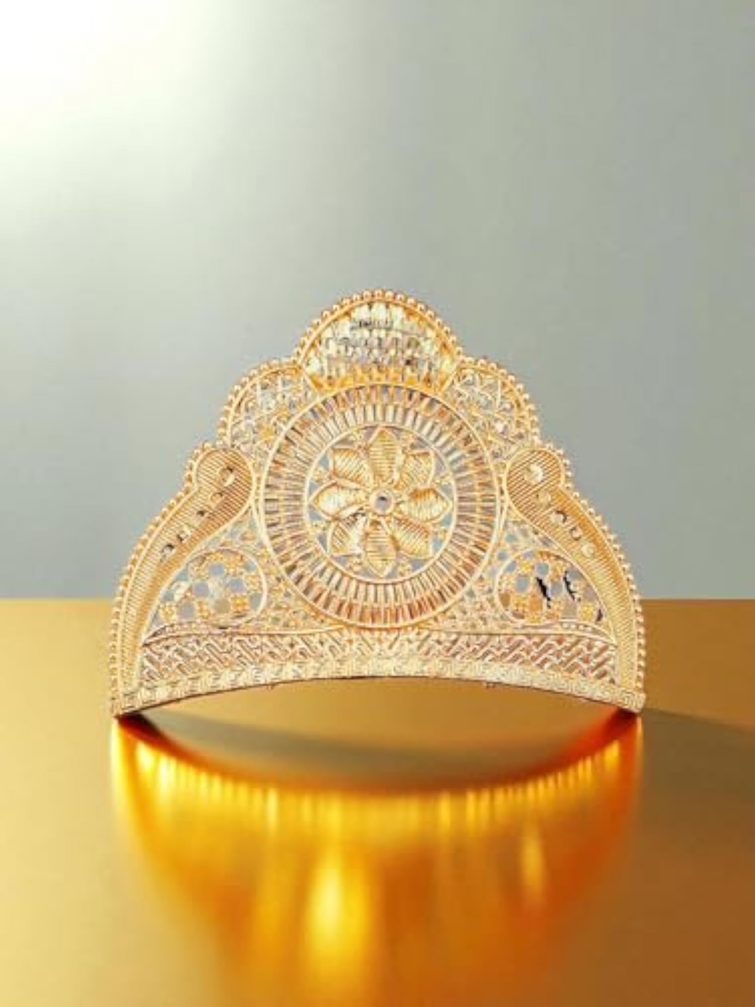 Heritage Style Golden Bridal Mukut with Leaf Motifs