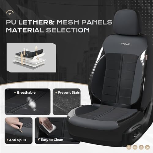 Image of Coverado Seat Cover, Car Seat Cover Front Seats, 3D Air Mesh Breathable Seat Protectors Sports Carbon Fiber Design Airbag Compatible Comfort Universal for Most Cars, Van,Trucks, SUV, Black