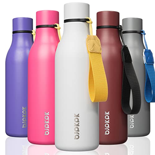 Image of BJPKPK Insulated Water Bottles, 18 oz Stainless Steel Metal Water Bottle with Strap, BPA Free Leak Proof Jugs, Mugs, Flasks, Reusable Thermal Flasks for Sports & Travel, White
