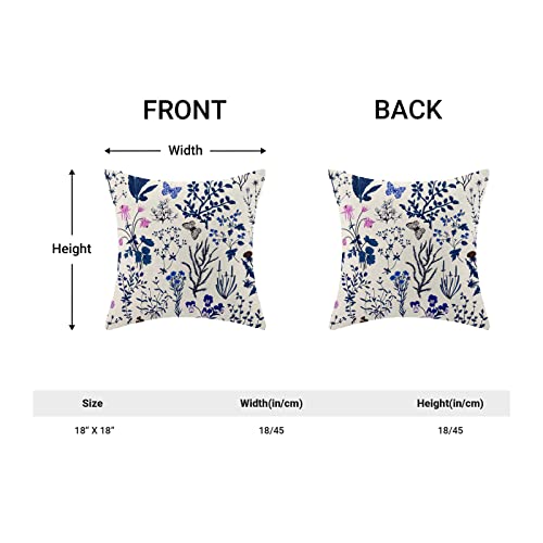 Image of AEIOAE Summer Pillow Covers 18x18 Inch Set of 2,Navy Blue Wild Flower Plant Throw Pillows Case,Seasonal Floral Outdoor Decorative Square Linen Farmhouse Decor Cushion Covers for Home Sofa Bed Couch