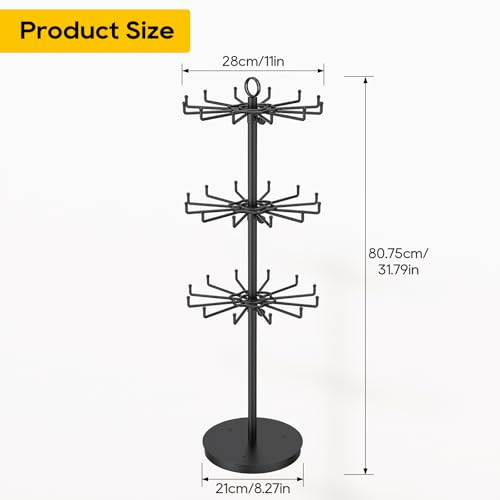ORLESS 3 Tier Rotating Jewelry Display Stand, Keychain Display Stand with 36 Hooks, Black Metal Retail Display Spinning Holder for Vendor, Spinning Display Rack for Necklace Bracelet Earring Organizer by ORLESS - Image 6