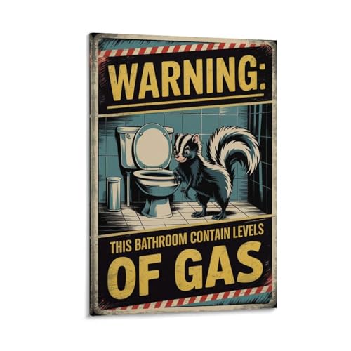 Retro Warning Sign Bathroom Poster Funny Skunk Wall Art Vintage Style Canvas Posters Frame-style 08x12inch(20x30cm)
