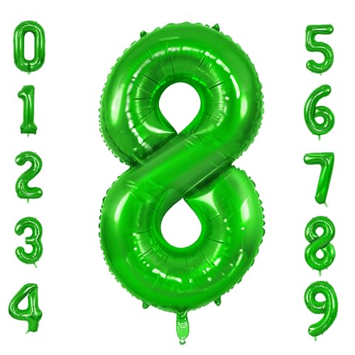 Number 8 Balloons for 8th Birthday Party Decorations, 0-100 Large No.8 Balloons for Girls Boys and Daughter Son, 40 Inch Fruit Green Foil Helium Balloon for 8 Year Old Anniversary Decorations