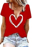 Valentines Shirts for Women Cute Love Heart Valentine Outfits Shirts Tee for Her(Red-L)