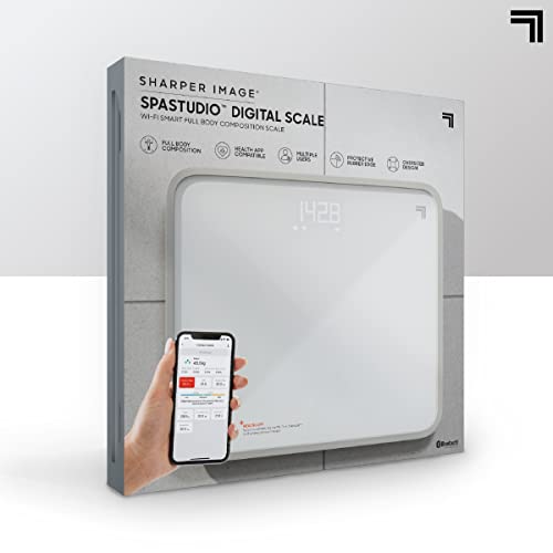 Sharper Image Spastudio Digital Wifi Bathroom Scale, Oversized 12" X 14" Design, Companion App, Health & Fitness Tracker For Weight, Body Fat & Bmi, Android & Ios Compatible, 8 User Health Profiles #TOP4