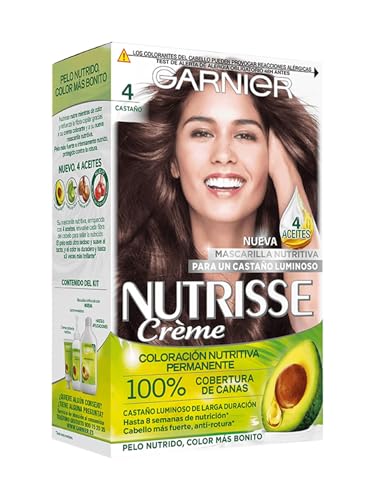 Garnier Nutrisse - Pack x3 Ultra Crème Sin Siliconas Coloración Permanente Nutritiva 4.0 CASTAÑO