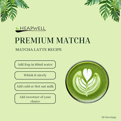 Heapwell Superfoods Japanese Matcha Green Tea Powder, 50g (50 servings) | Sourced from Shizuoka, Japan