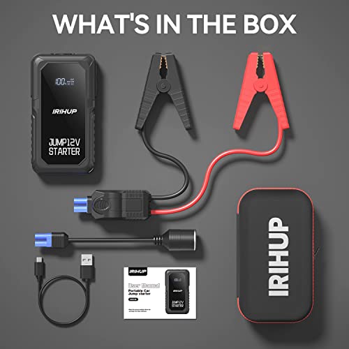 Irihup Car Jump Starter 2000A Peak Up To 8L Gas Or 5L Diesel Engine,12V Jump Starter Battery Pack, Portable Jumper Starter With Led Light/Usb Qc3.0/Digital Display/Eva Case #TOP5