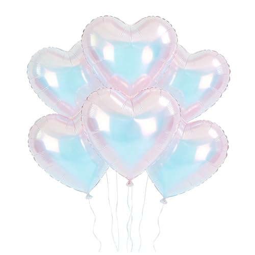 Meuaras 18" Iridescent Holographic Heart Balloons, 6PCS Clear Foil Heart Balloons for Birthday, Baby Shower, Wedding & Anniversary Party Decorations by Meuaras - Used condition - US$5.38
