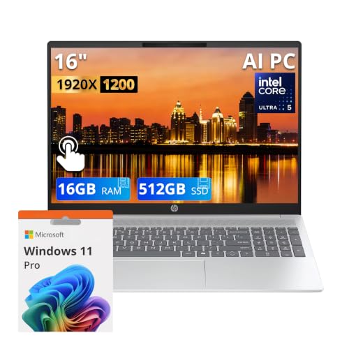 HP OmniBook 5 16" WUXGA Touchscreen AI PC Laptop, Intel Core Ultra 5 225U, 16GB LPDDR5x, 512GB SSD, Intel Graphics, FHD Camera, Wi-Fi 6, Win 11 Pro, Silver(Renewed)