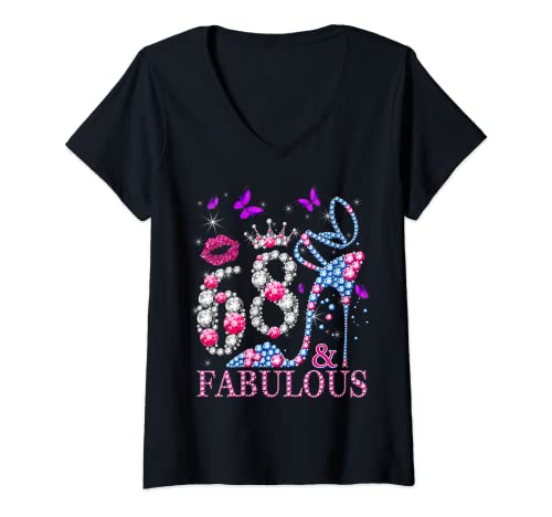 Mujer 68 Years Old Gifts 68 & Fabulous 68th Birthday Pink Diamond Camiseta Cuello V