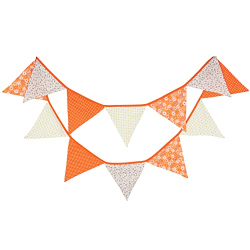 Halloween Pennant Banner, 1 Pack 12 Flags Vintage Halloween Banner Decor Fabric Bunting Flags Orange Garland Fall Decor (Style 2)