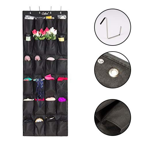 Colleer Shoe Organizer Over Door, Shoe Rack,24 Big Pockets Hanging Shoe Organizer For Closet Shoes Hanger With 4 Metal Hooks 1 Pack(Black) #TOP3