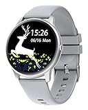 ASIAMENG Smartwatch für Damen Herren,1.28 Zoll Round TFT Display Fitnessuhr Damen, Pulsuhr,Schrittzähler,Schlafmonitor,Personalisiertes Zifferblatt,SMS Anruf Benachrichtigung für iOS Android Handy