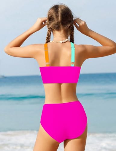Image of Girls Swimsuits 2 Piece Bikinis Set Colorblock Bathing Suits Criss Cross Strap Girls' Swimwear