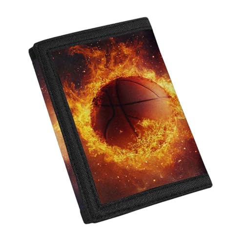 Basketball Kids Wallet for Boys Ages 5-7 Trifold Novelty Flame Leather Wallet for Teen Boys Cool Kids Wallets Lightweight Purse for Cash and Coin