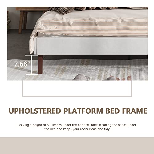 Ryr Queen Size Upholstered Platform Bed Frame With Velvet Elegant Headboard And Wooden Slats Support,Easy Assembly No Box Spring Needed Cream Velvet #TOP4