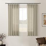 Khaki Beige Linen Curtains 45 Inch Length 2 Panel Set for Small Windows Rustic Country Linen Cotton Light Filtering Drapes Privacy Pinch Pleated Back Tab Semi Sheer Kitchen Curtains 45 Inches Long