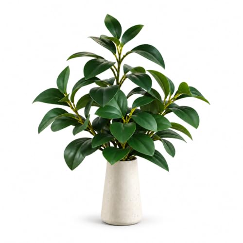 16" Faux Plant in White Vase, Fake Plant for Table & Indoor Decor | Realistic Artificial Plant, Fake Plant in Vase for Desk, Shelf, Coffee Table, Bathroom, Kitchen & Office Decor