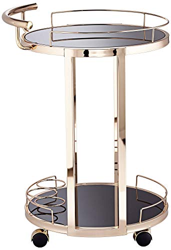 Studio 55D Treviso 19" Wide Black Glass And Gold Round Serving Bar Cart #TOP5