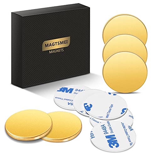 MAGTSMEI Round Rare Earth Magnets, Strong Permanent Neodymium Magnets with Double-Sided Adhesive, Powerful Magnets for Scientific, Mounting, Welding and Office, 1.26 inch x 1 8 inch, 5PCS, Gold