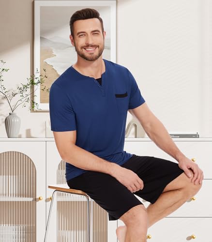 Image of NACHILA Men's Bamboo Viscose Pajamas Set Raglan Short Sleeve Shorts Pjs
