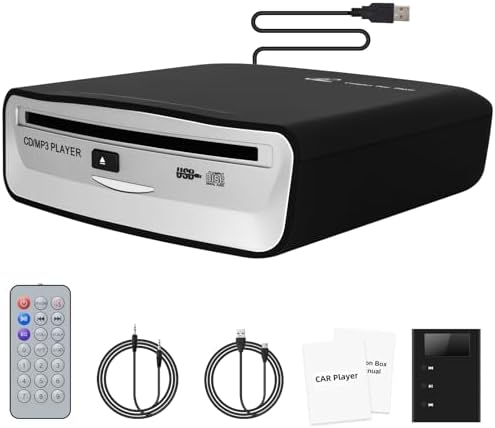 Auto CD Player mit USB-Anschluss - Timzeit Extern Universal CD Player für Auto PKW LKW mit AUX-kabel und Fernbedienung, Externes CD Laufwerk für Laptop, PC, Fernseher, kompatibel m