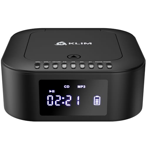 KLIM Boombox E1 Radio mit CD Player - BASS Boost mit Tieftöner - FM Radio, MP3, Bluetooth, AUX, USB, Kompakt Disc - CD Player tragbar mit kabellosem Modus und aufladbaren Akku - Mit Fernbedienung