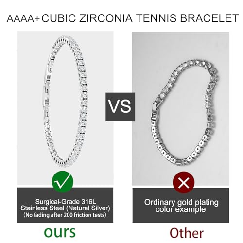 Stainless Steel Adjustable CZ Tennis Bracelet for Women Men (Steel, CZ 3mm) — view 6