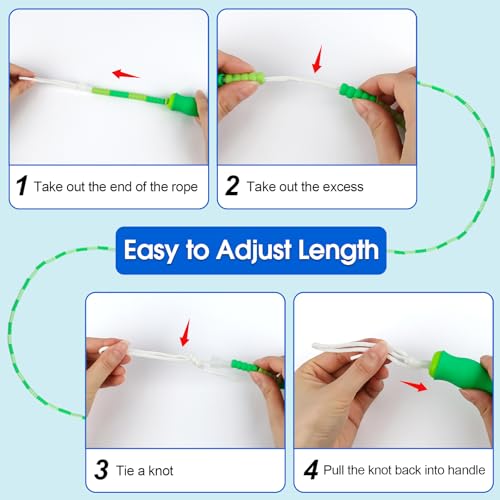 Jump Rope for Kids, 9 Ft Adjustable Jump Ropes for 4 5 6 7 8 10 12, Segmented Soft Beaded Jumping Rope Age 8-12, Tangle Free Skipping Rope for Women Man Fitness Weight Loss - Green, Pink, Blue