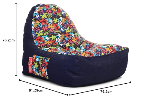 Image of Style Homez Urban Design Denim Canvas Floral Printed Chair Bean Bag XXL Size Filled with Beans Fillers
