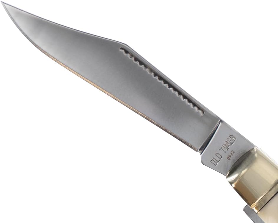 Old Timer 8OTB Genuine Bone Senior 6.9in S.S. Traditional Folding Knife with 3in Clip Point Blade and Bone Handle for Outdoor, Hunting, Camping and EDC