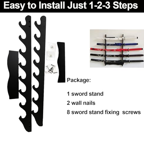 Sword Rack Wall Mount Holder, 8 Tier Wooden Sword Stand Display Hanger for Katana, Wakizashi, Flute Fishing Rod Storage (8-Tier) - Thumbnail 5