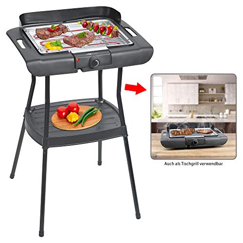 Plancha Grill Clatronic BQS 3508 - Barbacoa eléctrica con Patas - 2000 W - Negro