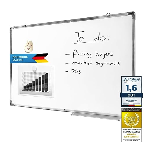 Offize Wizard Profi White-Board (60 x 90 cm) mit abwischbarer Oberfläche - Memoboard Magnet-Tafel Notenständer Magnethafend mit Alu-Rahmen und Stiftablage