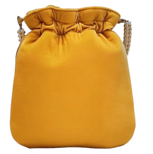 Image of Velvet Potli Bag with Golden & Silver Beaded Flower Embroidery - Handcrafted Ethnic Drawstring Bag for Weddings, Parties & Festive Gifts - Beaded Handle & Tassels for Women