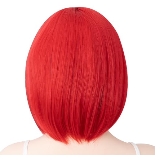 Image of Rose bud Red Wig Bob Straight 12 Inch Short Hair Cosplay Wigs for Women Costume Party Halloween