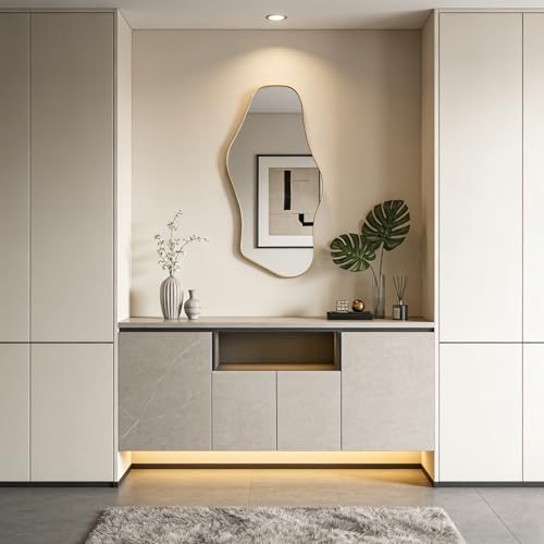 DAOYIJIAJU Gold Irregular Mirror, 40"x18" Asymmetrical Wall Mirror with Metal Frame, Modern Organic Mirrors for Living Room Bathroom Bedroom Hallway Entryway, Hangs Vertically or Horizontally — view 3