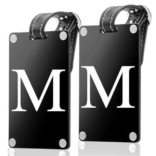 Premium 3-Layer Aluminum Luggage Tags by Fortuna - Easy to Claim, Laser-Engraved, Plastic-Free, and Eco-Friendly Luggage Tag Holders, 2-Pack, Black (M)