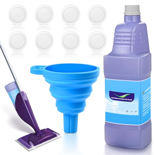 Upgraded Reusable Bottle for Swiffer® Wet Jet™ Mop – 1250ml /42.3 FL OZ, Leak-Proof HDPE Solution Refill Bottle with 8 Silicone Gaskets & 1 Funnel,Easy Install for Use with Any Cleaning Solution