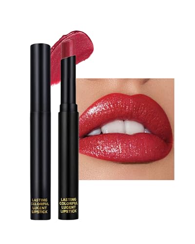 Glitzer Lippenstift Rot, Metallic Shimmer Lipstick, Diamond Shiny Matte Lipstick, Full Coverage Intensive Farbe, Wasserfest Langlebig Not-Stick Cup, Cremige Lipgloss Make-up für Weihnachten-11