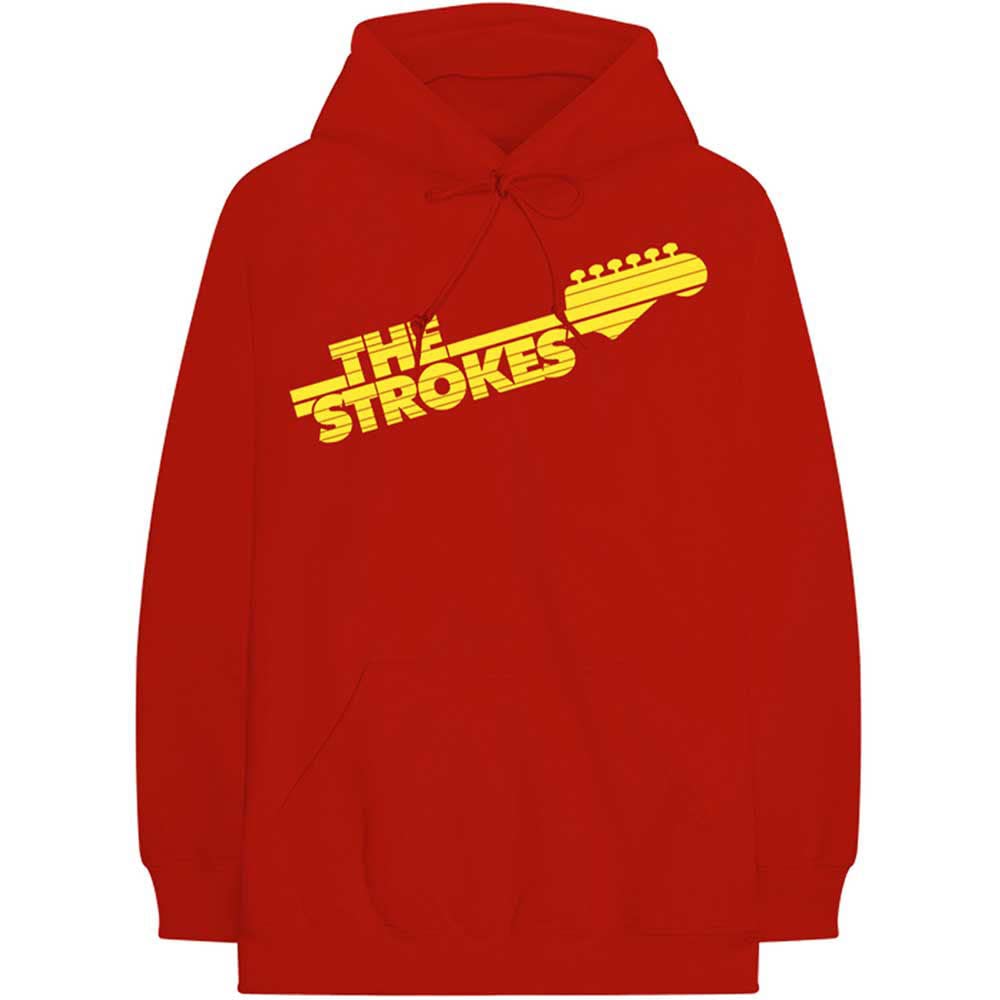 The Strokes Hoodie Guitar Fret Band Logo Official Mens Red Pullover L