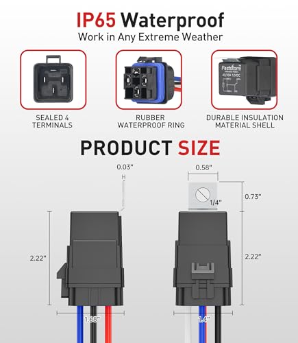 FASTSTORM 5 Pack Heavy Duty 4 Pin Waterproof Relay Switch 12V 12&16 AWG with 5x20A/30A/40A ATC/ATO Blade Fuse Holder Inline Fuse for Marine Automotive Vehicle