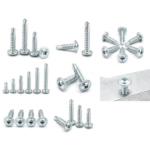 Image of Rely⇒VP INDUSTRIES (Pcs-50) No.8x50 mm Truss Phillips Self-Drilling Screw - White Zinc Coated Carbon Steel, Ideal for Metal, Wood, Plywood, Cabinets, Furniture & DIY Projects